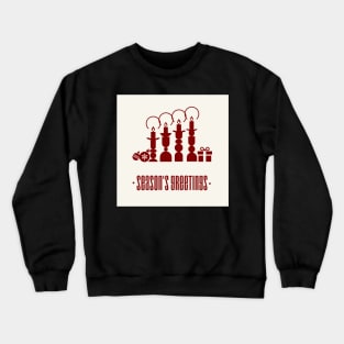 Modern Christmas Greetings in red and white, showing the four advent candles, gift and Christmas decoration Crewneck Sweatshirt